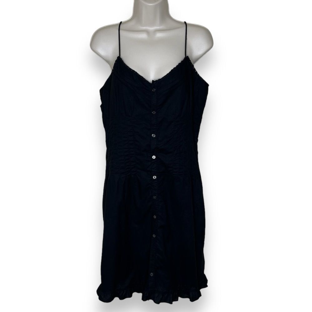 Vintage Y2K Ralph Ralph Lauren Pintuck Black Strappy Button Dress Women Large